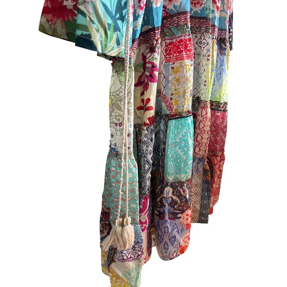 Johnny Was New Medium Gigi Patchwork Dress $398 Patchwork Bohemian Bell Sleeve - Picture 10 of 16